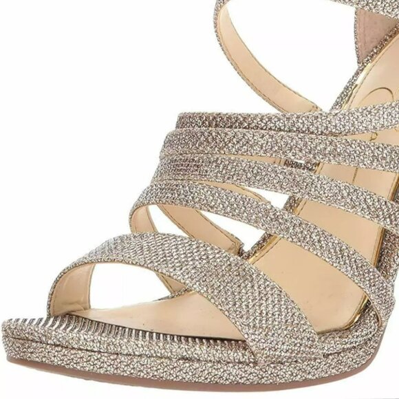 NWOT Jessica Simpson Palkaya Gold Glitter Strappy Stiletto Heel Sandals  4.25" - Picture 7 of 9